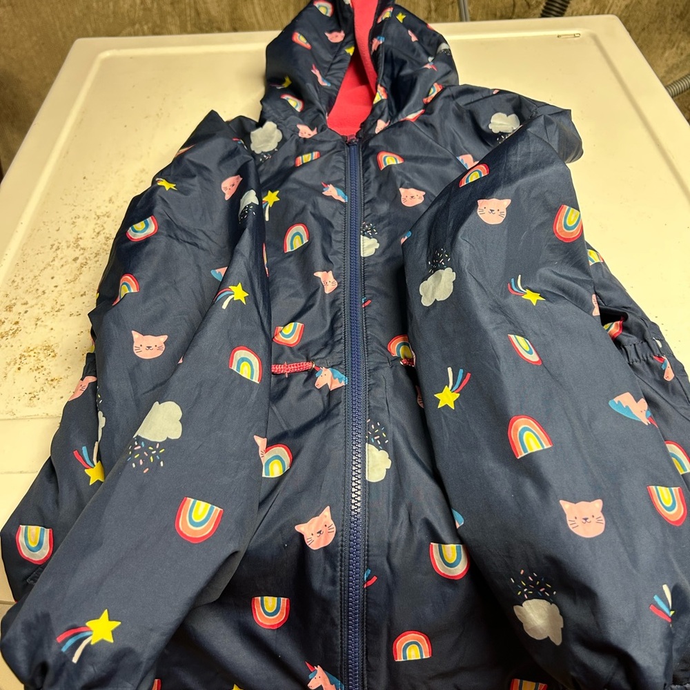 Carter's Navy Raincoat with Rainbow and Cat Design